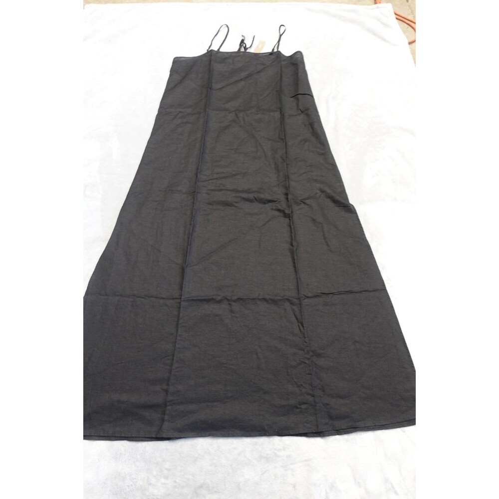 J.Crew Black Large Tie Back‎ Linen Cotton Blend Midi Dress NWT